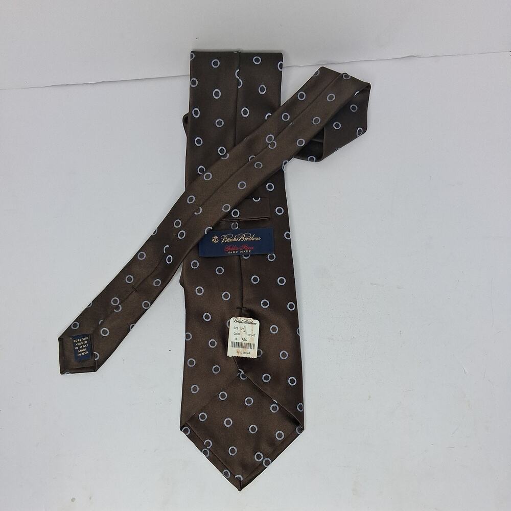 NWT Brooks Brothers Golden Fleece Silk Tie Brown Blue Circle Pattern Italy USA